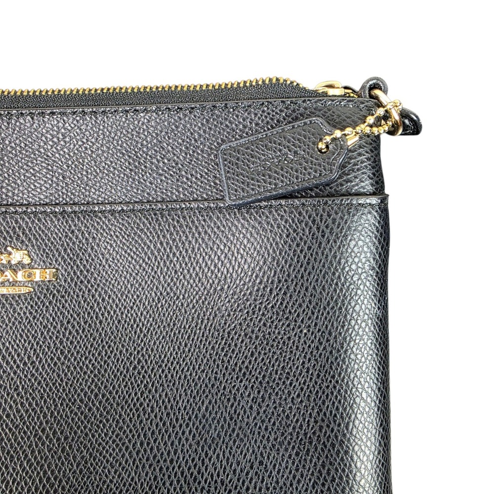 Coach Wristlet Women OS Black Good Crossgrain Leather Gold Hardware Zip Pouch - Picture 6 of 11